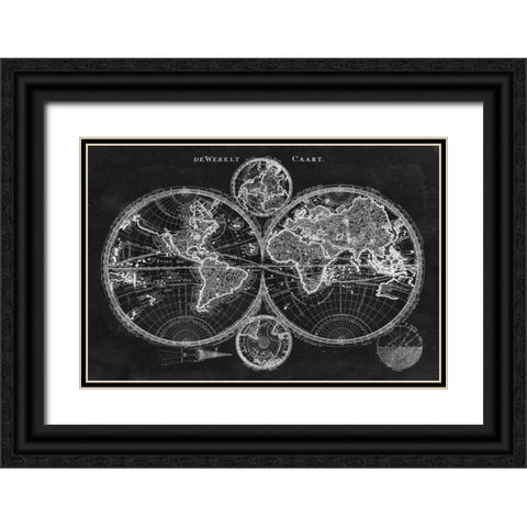 Charcoal World Map Black Ornate Wood Framed Art Print with Double Matting by Studio W