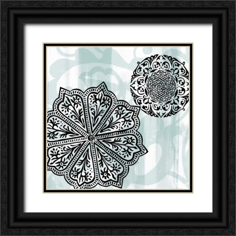 Rosettes on Aqua II Black Ornate Wood Framed Art Print with Double Matting by Studio W
