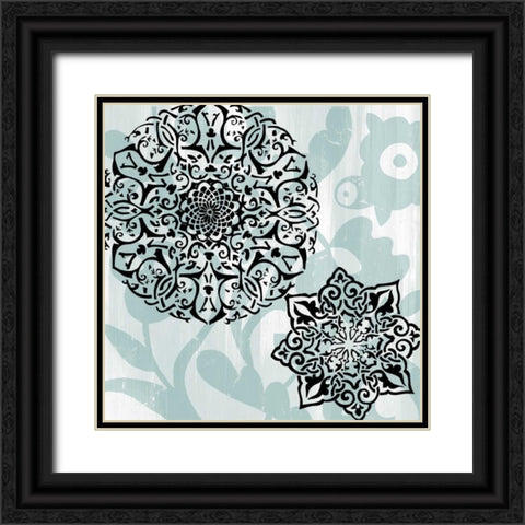 Rosettes on Aqua IV Black Ornate Wood Framed Art Print with Double Matting by Studio W