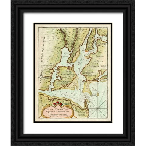 Petite Map of the Port of New York Black Ornate Wood Framed Art Print with Double Matting by Unknown