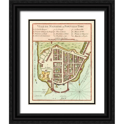 Petite Map of Manhattan, New York Black Ornate Wood Framed Art Print with Double Matting by Unknown