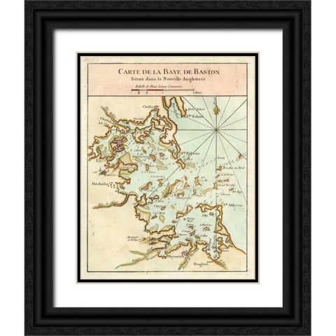 Petite Map of the Port of Boston Black Ornate Wood Framed Art Print with Double Matting by Unknown