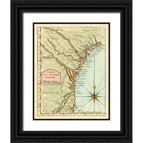 Petite Map of Georgia Black Ornate Wood Framed Art Print with Double Matting by Unknown