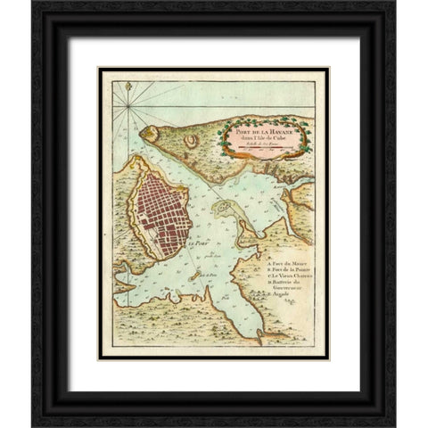 Petite Map of the Port of Havana Black Ornate Wood Framed Art Print with Double Matting by Unknown