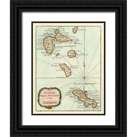Petite Map of the Antilles Islands I Black Ornate Wood Framed Art Print with Double Matting by Unknown