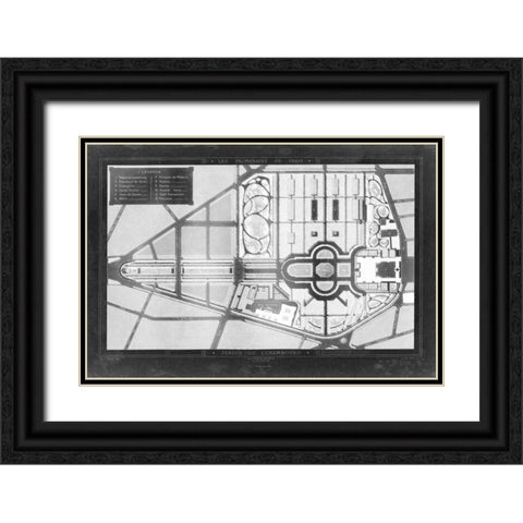 French Garden Blueprint II Black Ornate Wood Framed Art Print with Double Matting by unknown