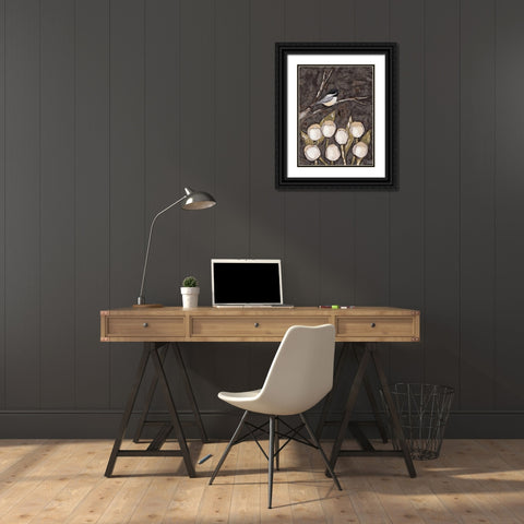 Chickadee and Tulips I Black Ornate Wood Framed Art Print with Double Matting by Reynolds, Jade