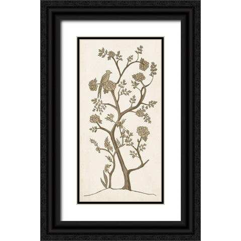 Custom Sepia Chinoiserie II Black Ornate Wood Framed Art Print with Double Matting by Zarris, Chariklia