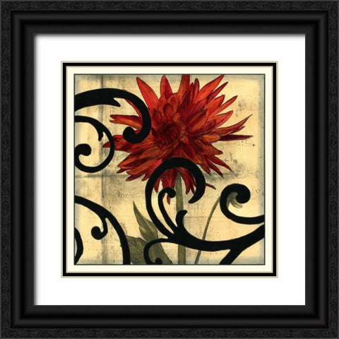 Dahlias and Scrolls II Black Ornate Wood Framed Art Print with Double Matting by Goldberger, Jennifer