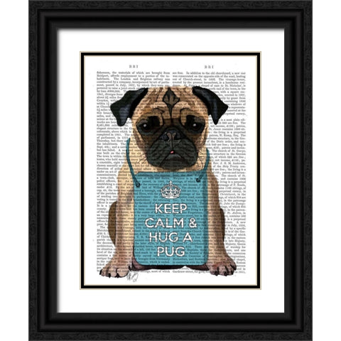 Hug a Pug Black Ornate Wood Framed Art Print with Double Matting by Fab Funky