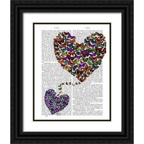 Two Butterfly Hearts Black Ornate Wood Framed Art Print with Double Matting by Fab Funky