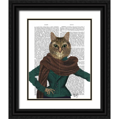 Feline Fashionista Black Ornate Wood Framed Art Print with Double Matting by Fab Funky