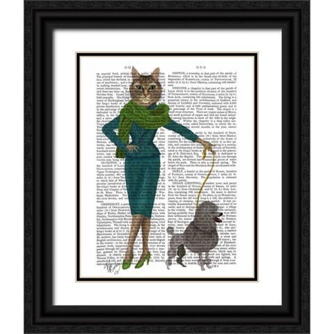 Cat and Poodle Black Ornate Wood Framed Art Print with Double Matting by Fab Funky