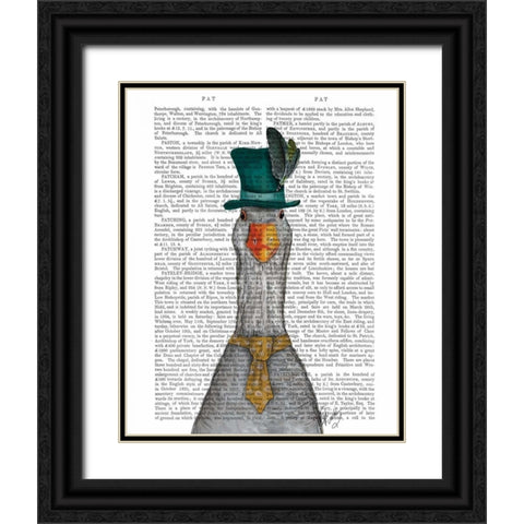 Goose in Green Hat Black Ornate Wood Framed Art Print with Double Matting by Fab Funky