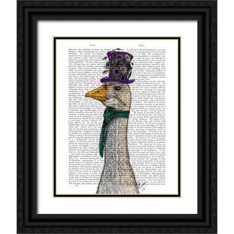 Goose in Purple Hat Black Ornate Wood Framed Art Print with Double Matting by Fab Funky