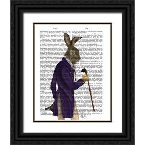 Hare In Purple Coat Black Ornate Wood Framed Art Print with Double Matting by Fab Funky