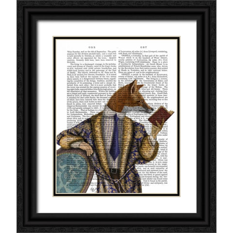 Book Reader Fox Black Ornate Wood Framed Art Print with Double Matting by Fab Funky
