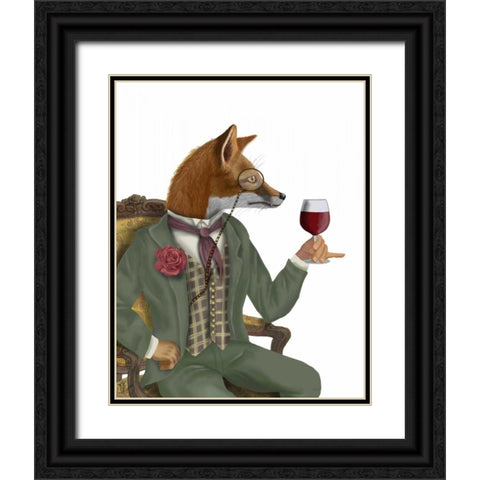Wine Taster Fox, Portrait Black Ornate Wood Framed Art Print with Double Matting by Fab Funky