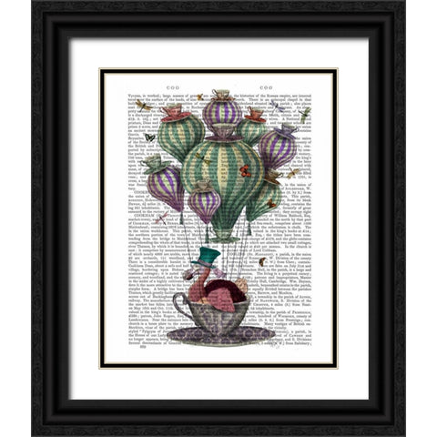 Dodo in Teacup with Dragonflies Black Ornate Wood Framed Art Print with Double Matting by Fab Funky