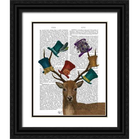 Hat Collector Deer Black Ornate Wood Framed Art Print with Double Matting by Fab Funky