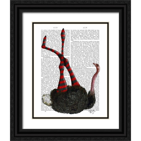 Ostrich with Striped Leggings Black Ornate Wood Framed Art Print with Double Matting by Fab Funky