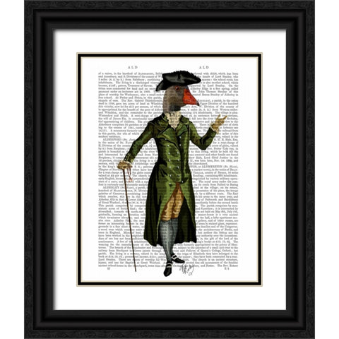Goose in Green Regency Coat Black Ornate Wood Framed Art Print with Double Matting by Fab Funky