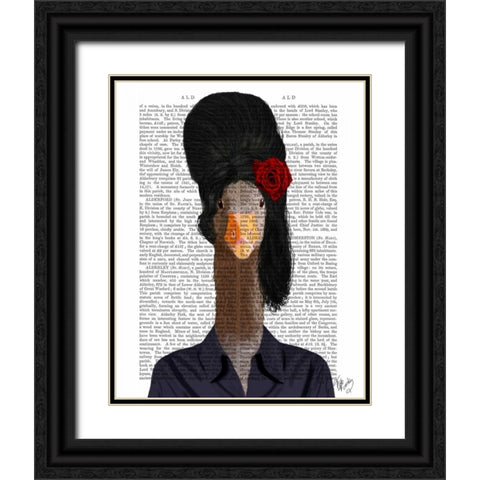 Amy Winehouse Goose Black Ornate Wood Framed Art Print with Double Matting by Fab Funky