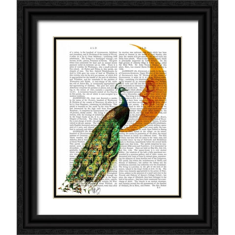 Peacock on the Moon Black Ornate Wood Framed Art Print with Double Matting by Fab Funky
