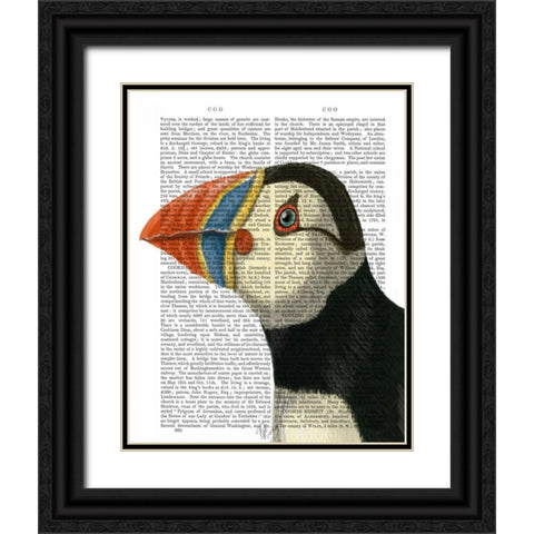 Puffin Portrait Black Ornate Wood Framed Art Print with Double Matting by Fab Funky