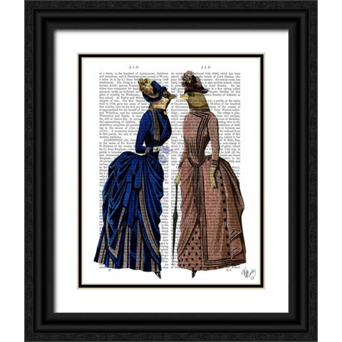 The Gossip Birds Black Ornate Wood Framed Art Print with Double Matting by Fab Funky