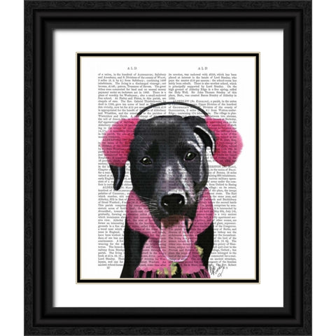 Black Labrador With Ear Muffs Black Ornate Wood Framed Art Print with Double Matting by Fab Funky