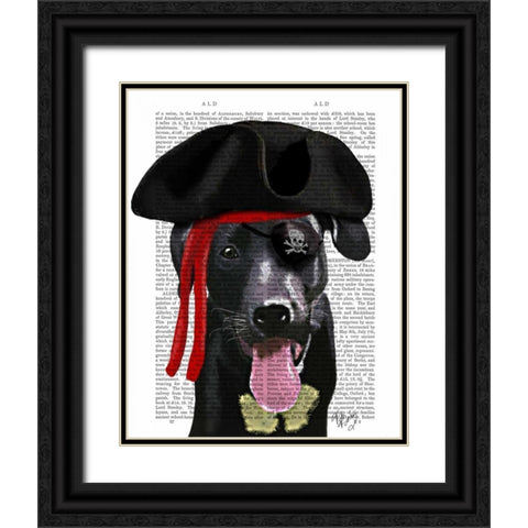 Black Labrador Pirate Black Ornate Wood Framed Art Print with Double Matting by Fab Funky