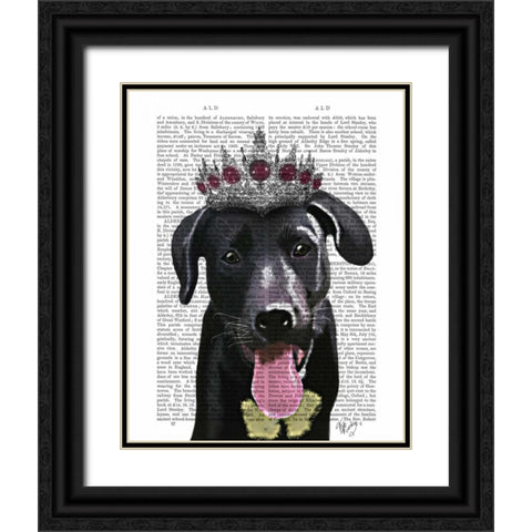 Black Labrador With Tiara Black Ornate Wood Framed Art Print with Double Matting by Fab Funky