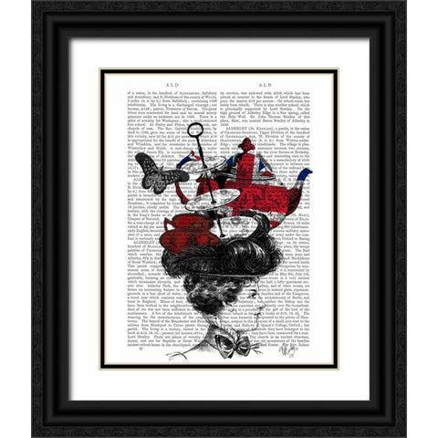 British Afternoon Tea Hat Black Ornate Wood Framed Art Print with Double Matting by Fab Funky