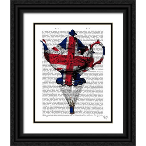 Union Jack Flying Teapot Black Ornate Wood Framed Art Print with Double Matting by Fab Funky