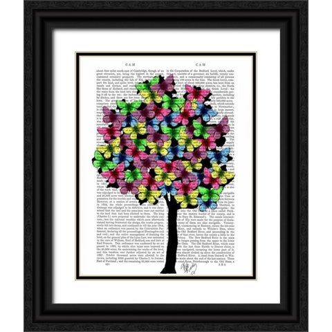 Butterfly Tree Black Ornate Wood Framed Art Print with Double Matting by Fab Funky