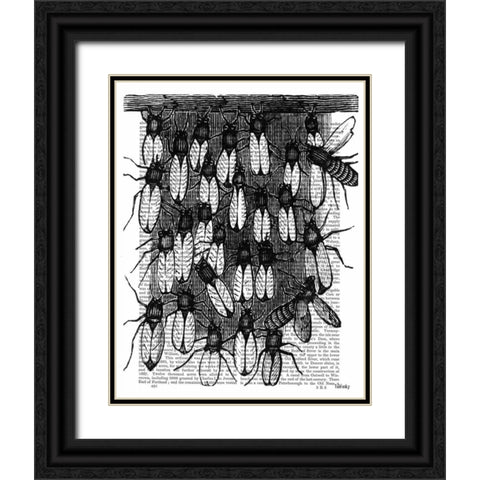 Bee and Honeycomb Print Black Ornate Wood Framed Art Print with Double Matting by Fab Funky