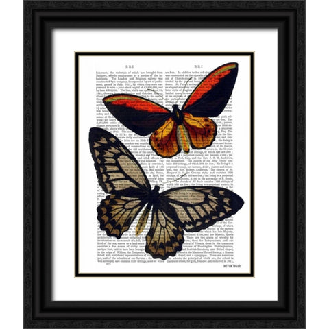 Butterflies 2 Black Ornate Wood Framed Art Print with Double Matting by Fab Funky