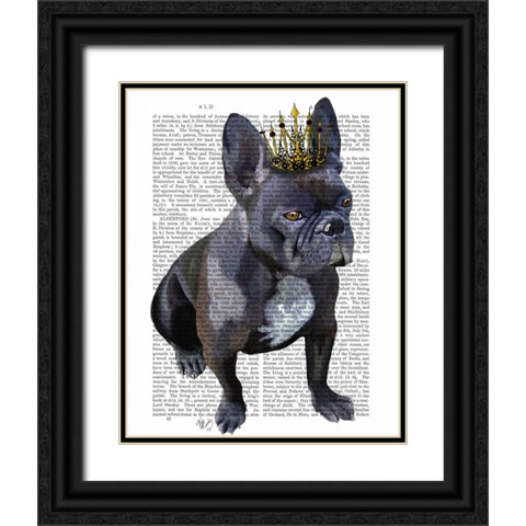 French Bulldog King Black Ornate Wood Framed Art Print with Double Matting by Fab Funky