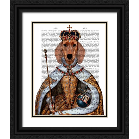Dachshund Queen Black Ornate Wood Framed Art Print with Double Matting by Fab Funky