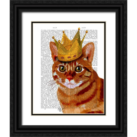 Ginger Cat with Crown Portrai Black Ornate Wood Framed Art Print with Double Matting by Fab Funky