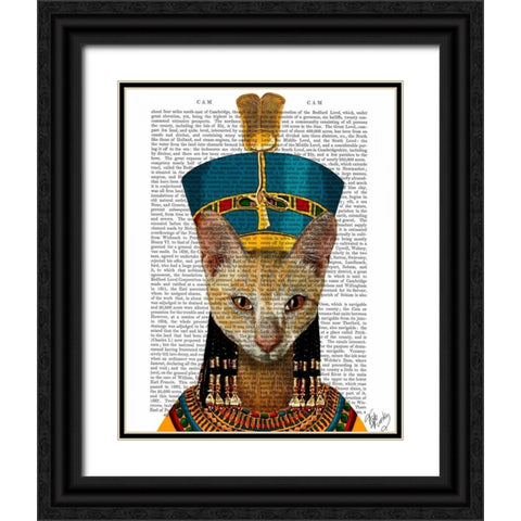 Egyptian Queen Cat Black Ornate Wood Framed Art Print with Double Matting by Fab Funky