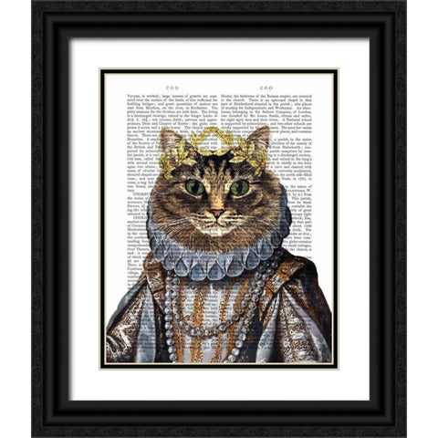Cat Queen Black Ornate Wood Framed Art Print with Double Matting by Fab Funky