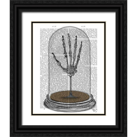Skeleton Hand In Bell Jar Black Ornate Wood Framed Art Print with Double Matting by Fab Funky