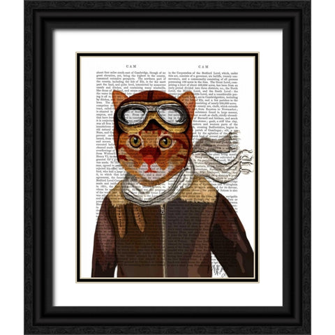 Flying Cat Black Ornate Wood Framed Art Print with Double Matting by Fab Funky