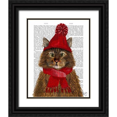 Maine Coon Cat Black Ornate Wood Framed Art Print with Double Matting by Fab Funky