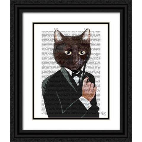 James Bond Cat Black Ornate Wood Framed Art Print with Double Matting by Fab Funky