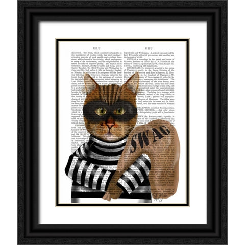 Cat Burglar Black Ornate Wood Framed Art Print with Double Matting by Fab Funky