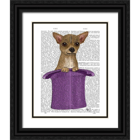Chihuahua in Top Hat Black Ornate Wood Framed Art Print with Double Matting by Fab Funky