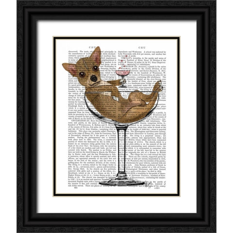 Chihuahua in Cocktail Glass Black Ornate Wood Framed Art Print with Double Matting by Fab Funky